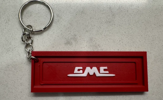 A simple keychain inspired by the iconic tailgate of a classic GMC truck.